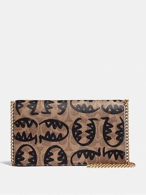 Coach Callie Foldover Chain Clutch In Signature Canvas With Rexy By Guang Yu